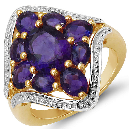 14K Yellow Gold Plated 3.80 Carat Genuine Amethyst .925 Sterling Silver Ring