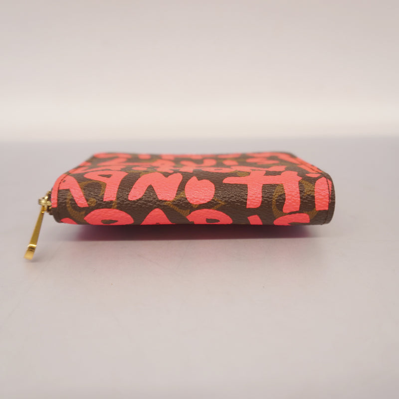 Auth Louis Vuitton Monogram Graffiti Zippy Coin Purse M93707 Womens Coin Purse/coin Case Fuchsia
