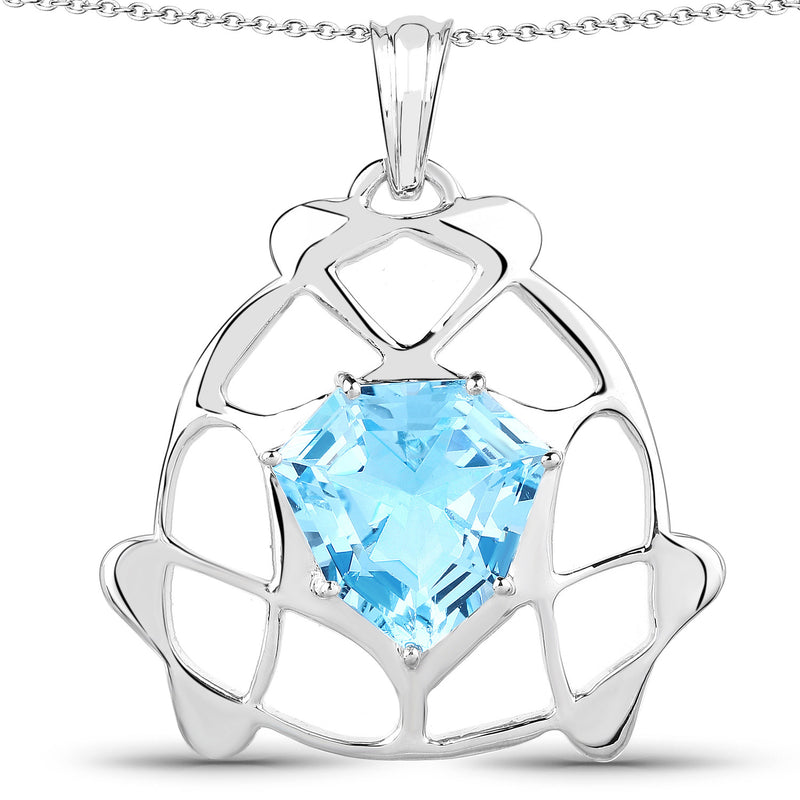 11.50 Carat Genuine Swiss Blue Topaz .925 Sterling Silver Pendant