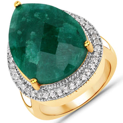 10.60 Carat Dyed Emerald and White Topaz .925 Sterling Silver Ring