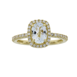 Natural 1.28ct Aquamarine Diamond Ring 14KT Yellow Gold