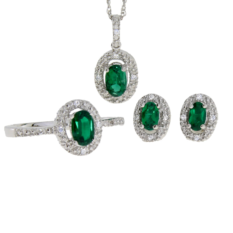 1.56ct Created Emerald Jewelry sets Sterling Silver