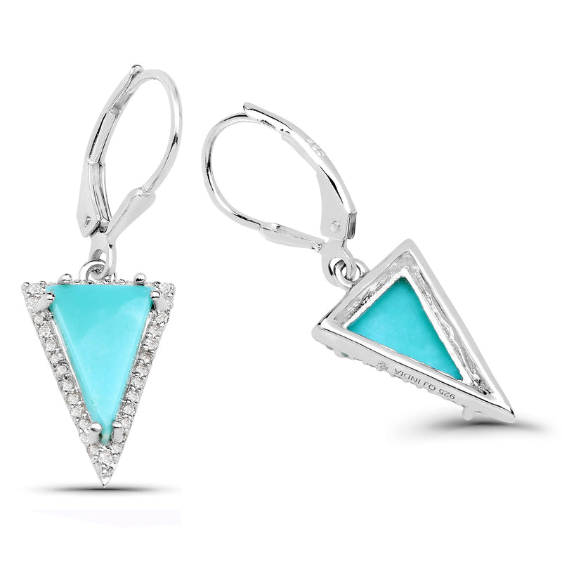 3.19 Carat Genuine Turquoise and White Topaz .925 Sterling Silver Earrings