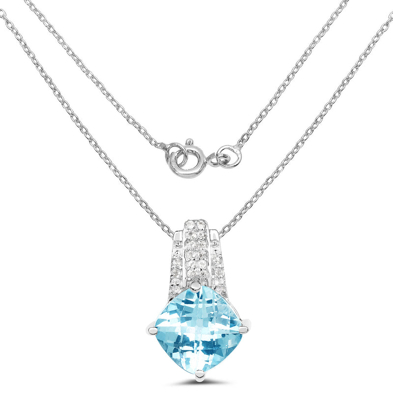 3.65 Carat Genuine Blue Topaz and White Topaz .925 Sterling Silver Pendant