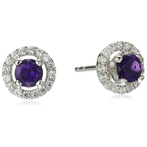 925 Sterling Silver Women  Jacket Stud Earring African Amethyst Round