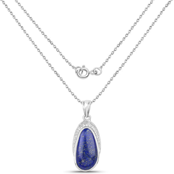 7.58 Carat Genuine Lapis And White Topaz .925 Sterling Silver Pendant