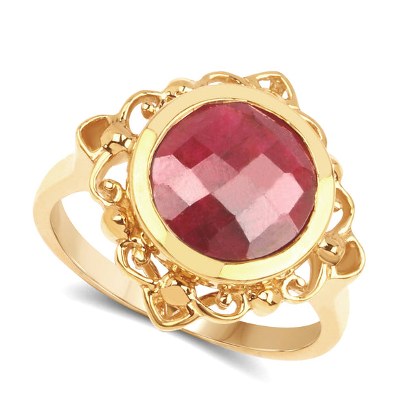 14K Yellow Gold Plated 4.40 Carat Genuine Ruby .925 Sterling Silver Ring