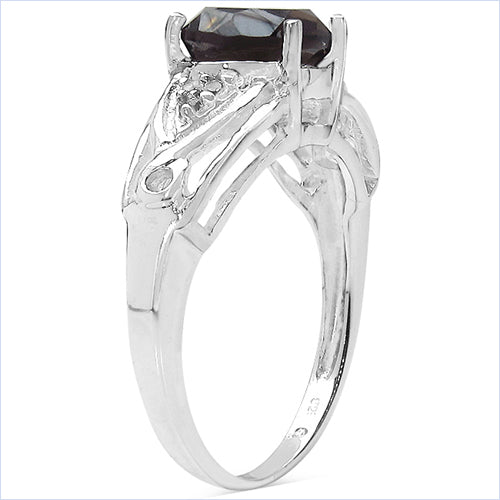 2.59 Carat Genuine Smoky Quartz & White Topaz .925 Sterling Silver Ring