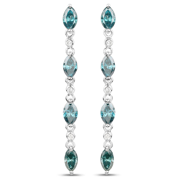 3.22 Carat Genuine Blue Diamond and White Diamond 14K White Gold Earrings