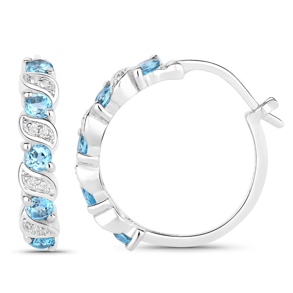 1.28 Carat Genuine Swiss Blue Topaz and White Topaz .925 Sterling Silver Earrings