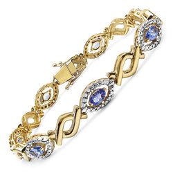 14K Yellow Gold Plated 3.08 Carat Genuine Tanzanite .925 Sterling Silver Bracelet