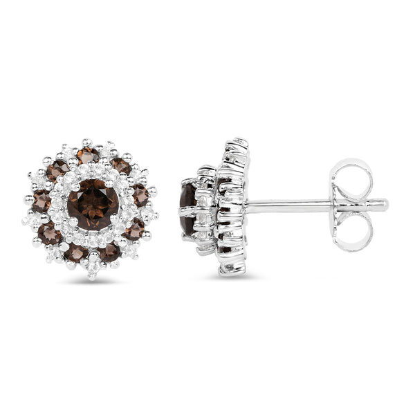 1.29 Carat Genuine Smoky Quartz and White Topaz .925 Sterling Silver Earrings