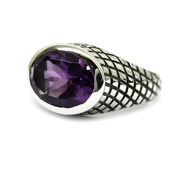 925 sterling silver with natural Brazilian Amethyst Oval solitaire Ring for women