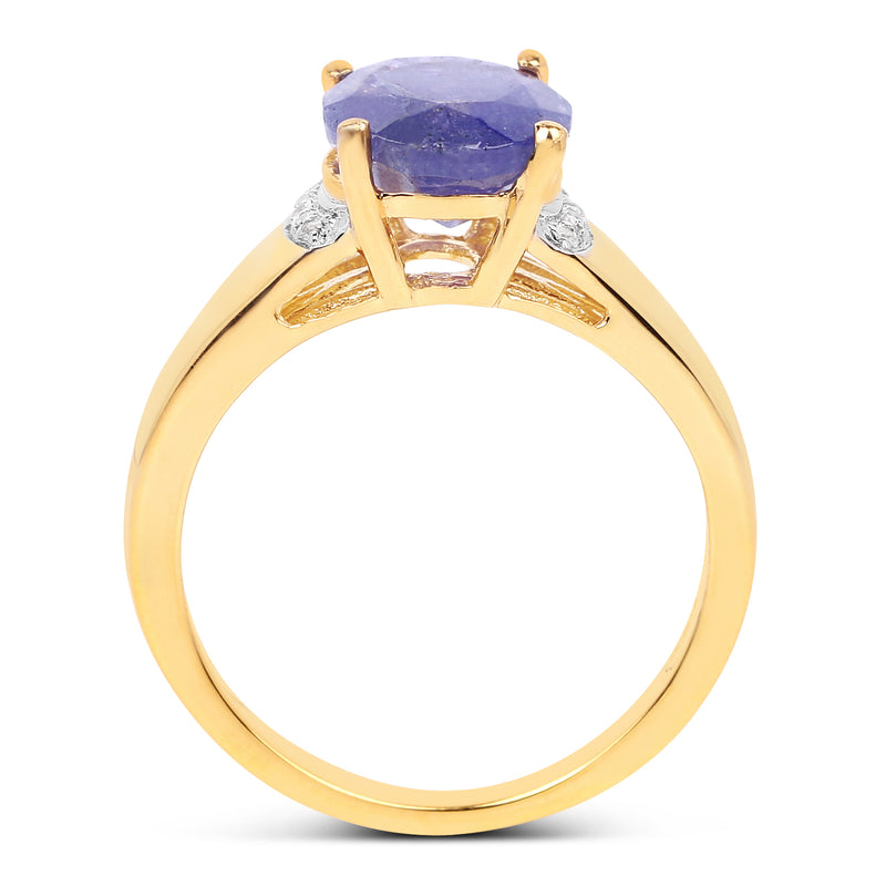 14K Yellow Gold Plated 2.95 Carat Genuine Tanzanite and White Topaz .925 Sterling Silver Ring