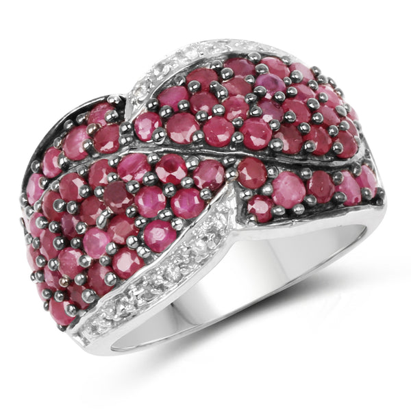 3.06 Carat Genuine Ruby & White Topaz .925 Sterling Silver Ring