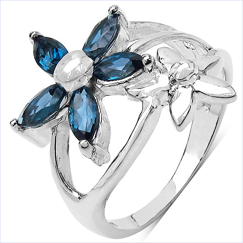 1.40 Carat Genuine London Blue Topaz .925 Sterling Silver Ring