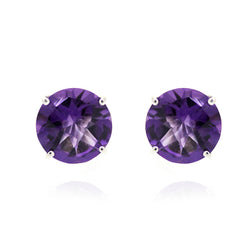 925 Sterling Silver Women  Stud Earring African Amethyst Round