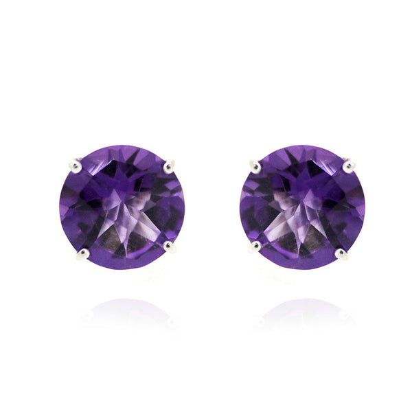 925 Sterling Silver Women  Stud Earring African Amethyst Round