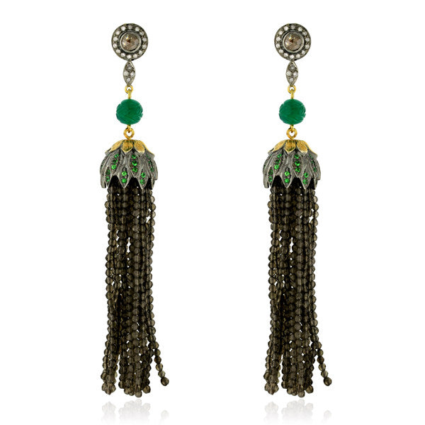 Gemstone Tassel Earrings 18k Gold Pave Diamond Sterling Silver Jewelry