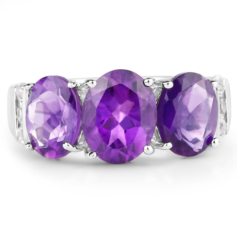 4.14 Carat Genuine  Amethyst and White Topaz .925 Sterling Silver Ring