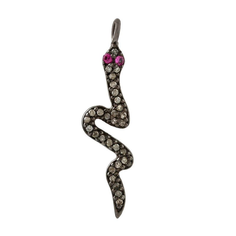 Pave Diamond 925 Silver Ruby Snake Design Pendant Jewelry