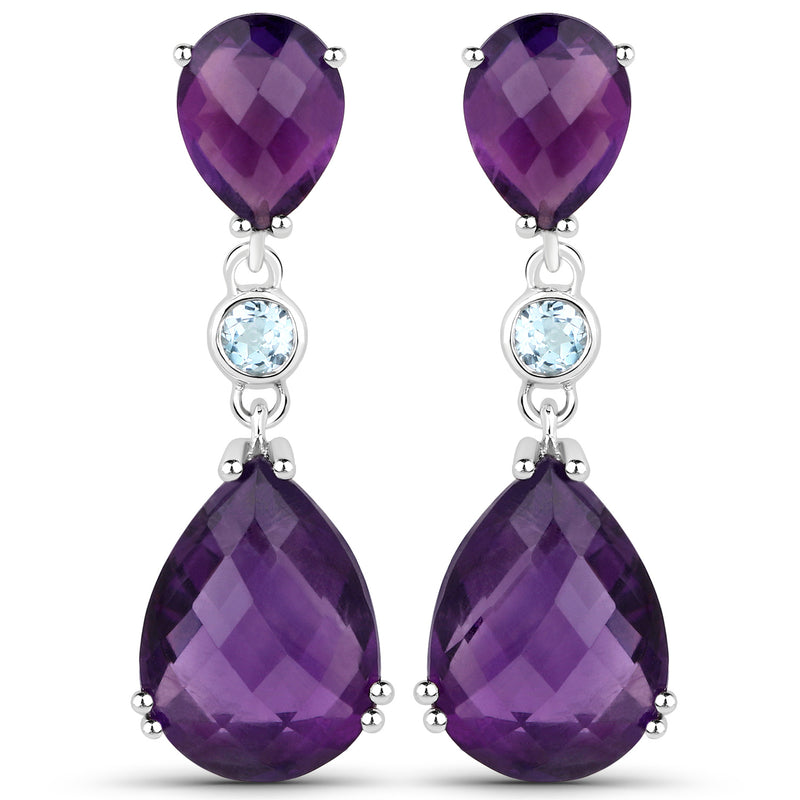 11.86 Carat Genuine Amethyst and Blue Topaz .925 Sterling Silver Earrings