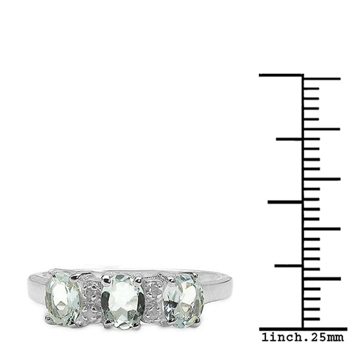 0.95 Carat Genuine Aquamarine & White Diamond .925 Sterling Silver Ring