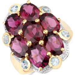 11.22 Carat Genuine Rhodolite and Blue Topaz .925 Sterling Silver Ring