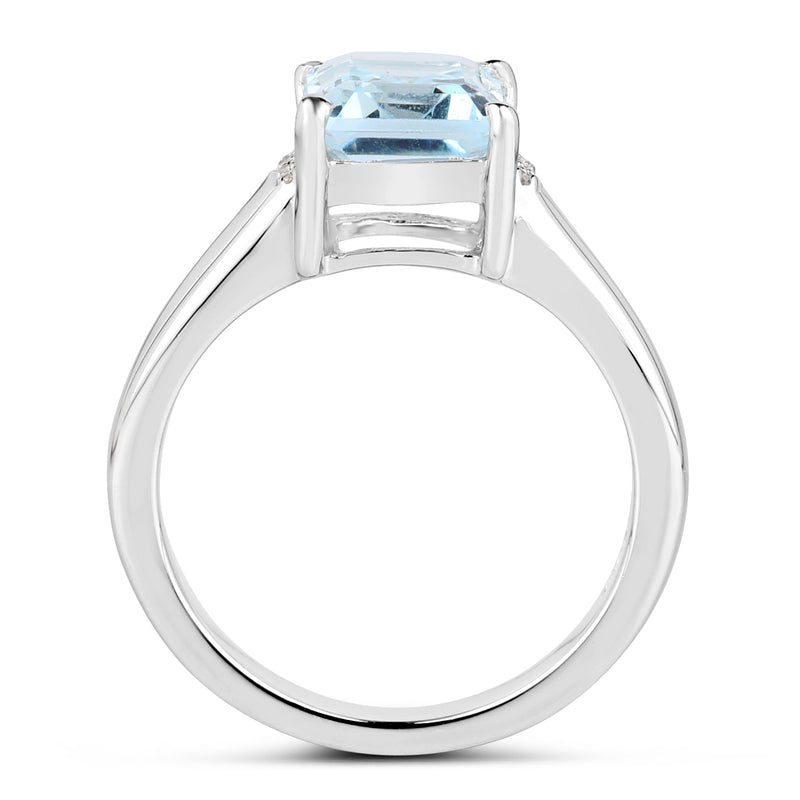 2.64 Carat Genuine Blue Topaz and White Topaz .925 Sterling Silver Ring