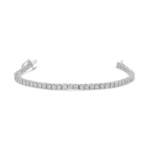 IGI Certified Sterling Silver 1ct TDW Rose-cut Diamond Tennis Bracelet (I-J I3-Promo)