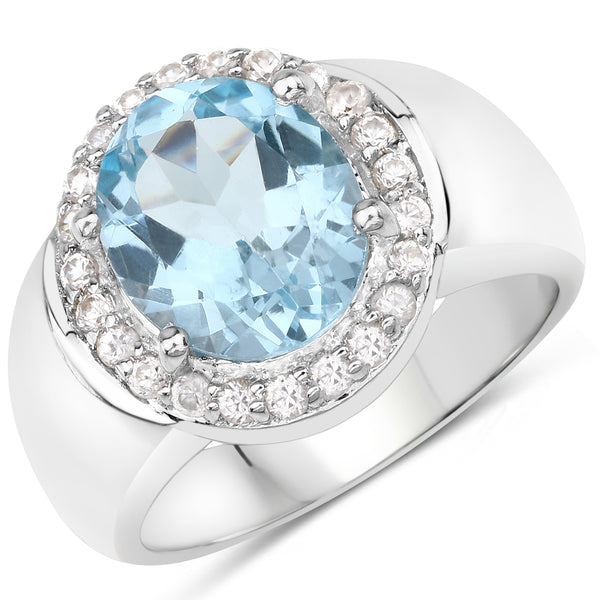 4.46 Carat Genuine Blue Topaz and White Zircon .925 Sterling Silver Ring