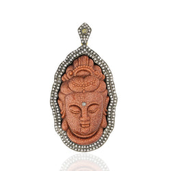 18 K Gold 97.6 ct Gold Diamond Buddha Pendant 925 Sterling Silver Jewelry
