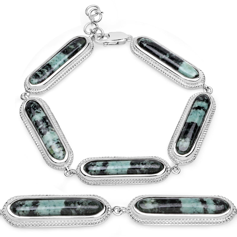 22.05 Carat Genuine Green Jasper .925 Sterling Silver Bracelet