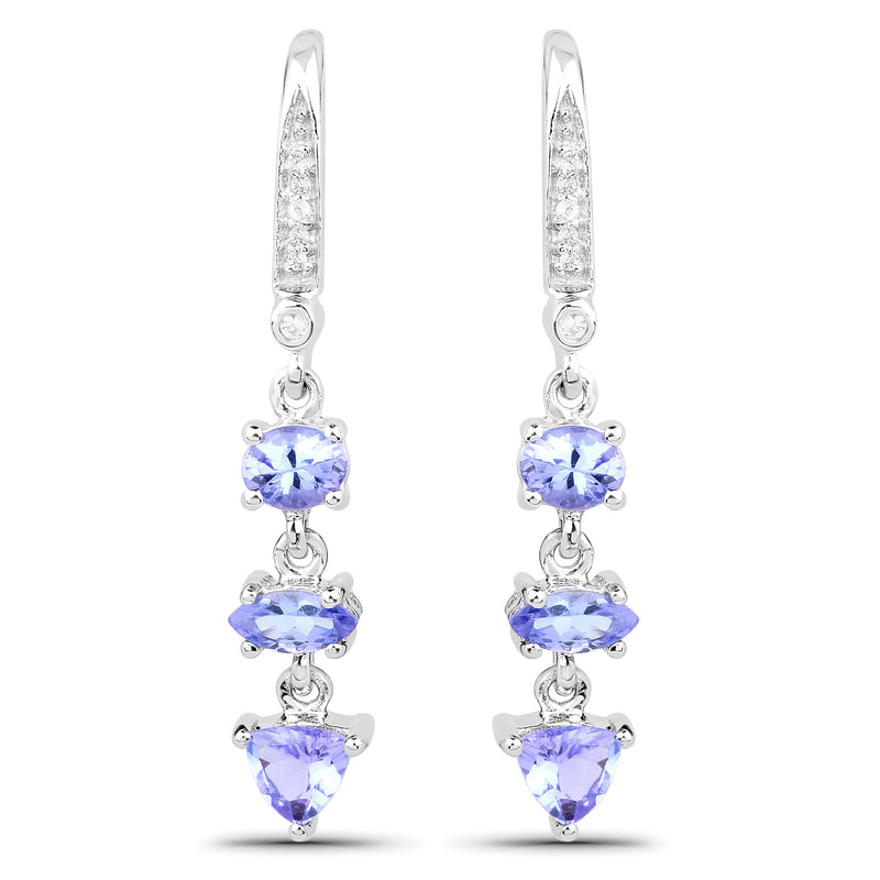 2.07 Carat Genuine Tanzanite and White Topaz .925 Sterling Silver Earrings