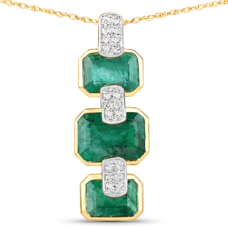 2.10 Carat Genuine Zambian Emerald and White Diamond 14K Yellow Gold Pendant