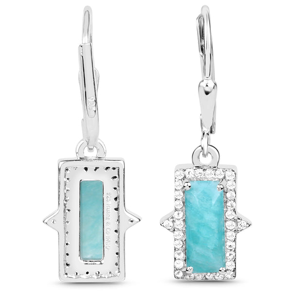 1.62 Carat Genuine Amazonite and White Topaz .925 Sterling Silver Earrings