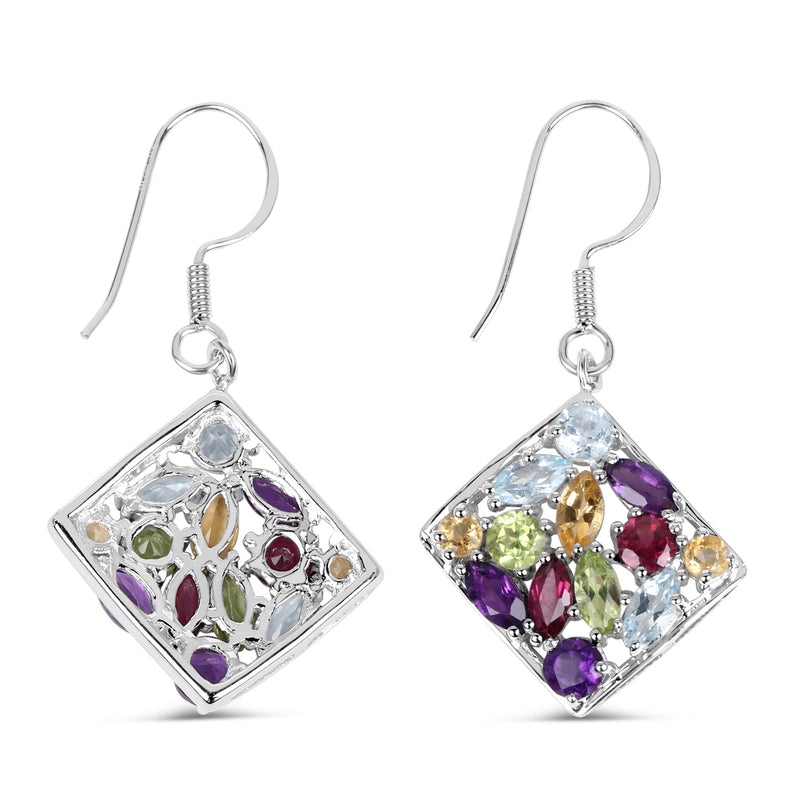 6.26 Carat Genuine Multi Stones .925 Sterling Silver Earrings