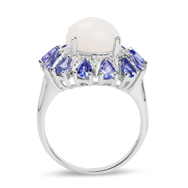 4.25 Carat Genuine Opal, Tanzanite & White Topaz .925 Sterling Silver Ring