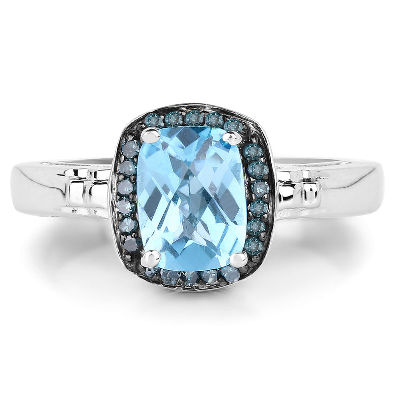 1.97 Carat Genuine Baby Swiss Blue Topaz and Blue Diamond .925 Sterling Silver Ring