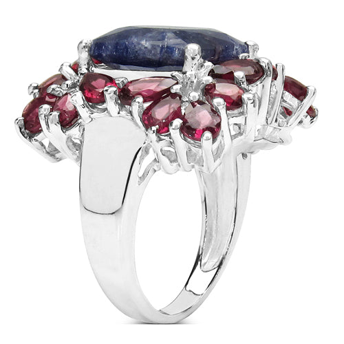 10.19 Carat Genuine Rhodolite & Sapphire .925 Sterling Silver Ring