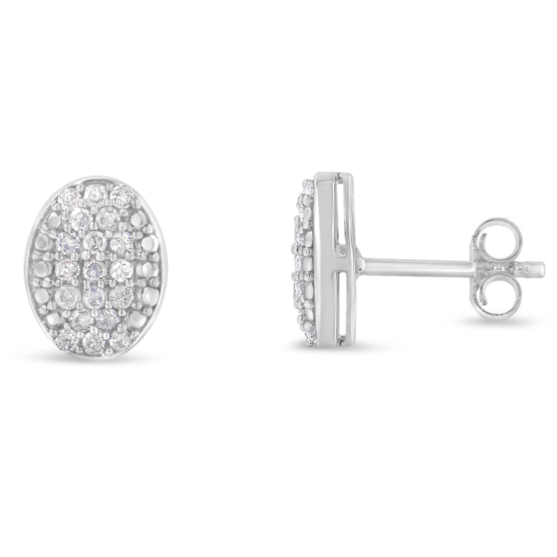 Sterling Silver Round Diamond Oval Cluster Earrings (1/2 cttw, I-J Color, I2-I3 Clarity)