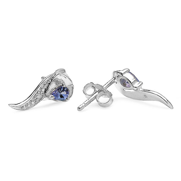 0.29 Carat Genuine Tanzanite & White Diamond .925 Sterling Silver Earrings