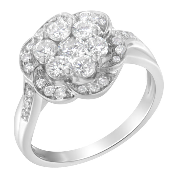 14K White Gold Floral Cluster Diamond Ring (1.0 Cttw, H-I Color, SI2-I1 Clarity) - Size 6