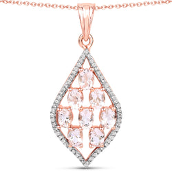 1.42 Carat Genuine Morganite and White Topaz .925 Sterling Silver Pendant