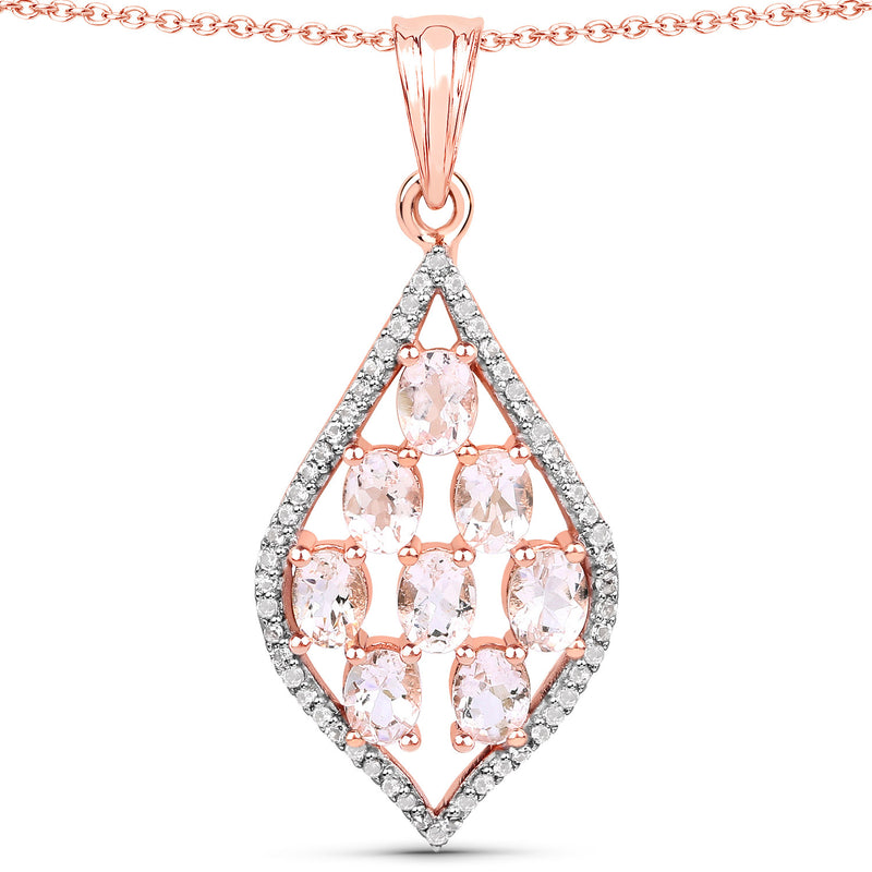 1.42 Carat Genuine Morganite and White Topaz .925 Sterling Silver Pendant