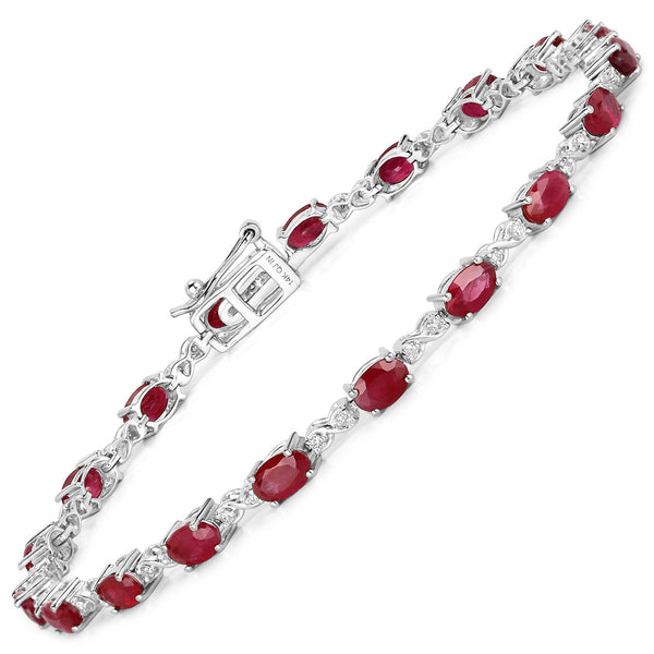 5.38 Carat Genuine Ruby and White Diamond 14K White Gold Bracelet