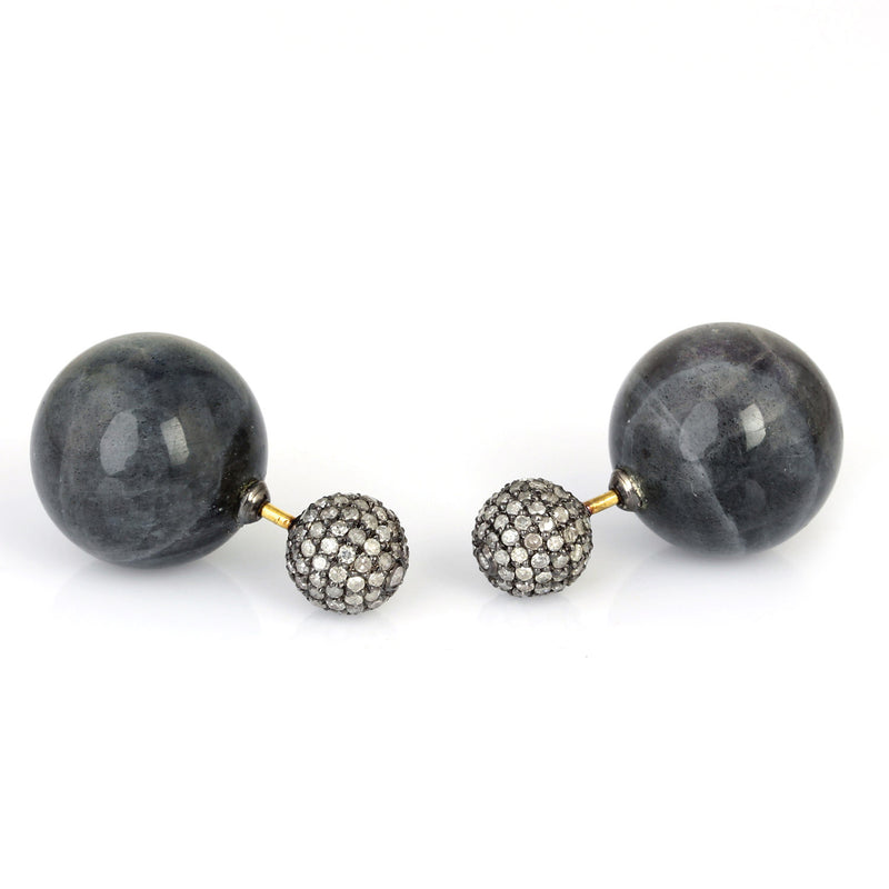 Pave Diamond Bead Ball Tunnel Earrings 18k Gold 925 Silver Gemstone Jewelry