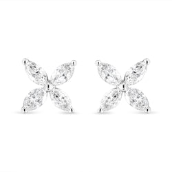 14K White Gold 1.0 Cttw Marquise Diamond 8 Stone Floral Leaf Stud Earrings (H-I Color, SI2-I1 Clarity)