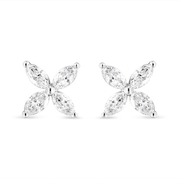 14K White Gold 1.0 Cttw Marquise Diamond 8 Stone Floral Leaf Stud Earrings (H-I Color, SI2-I1 Clarity)