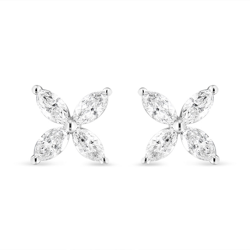 14K White Gold 1.0 Cttw Marquise Diamond 8 Stone Floral Leaf Stud Earrings (H-I Color, SI2-I1 Clarity)